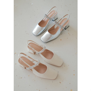 La Muse - Giày slingback gót vuông quai đính đá Farago