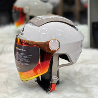 [POC] Nón Bảo Hiểm Xe Máy Falcon Bee Màu Beige Kính Dài - Tích Hợp 2 kính - Tặng kèm bộ lót Chính Hãng