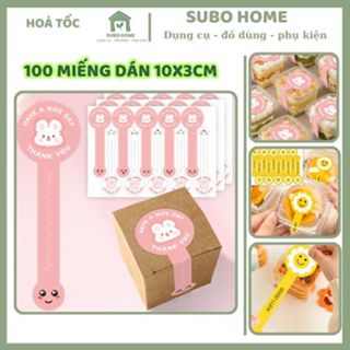 100 miếng tem dán tự dính dài ép kim màu hồng vàng niêm phong trang trí hộp bánh tráng miệng trung thu sticker Handmade