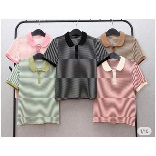 Áo polo nữ kẻ sọc ngang dáng vùa, Áó thun nữ polo cổ sen  sọc trẻ trung hàn quốc MA03