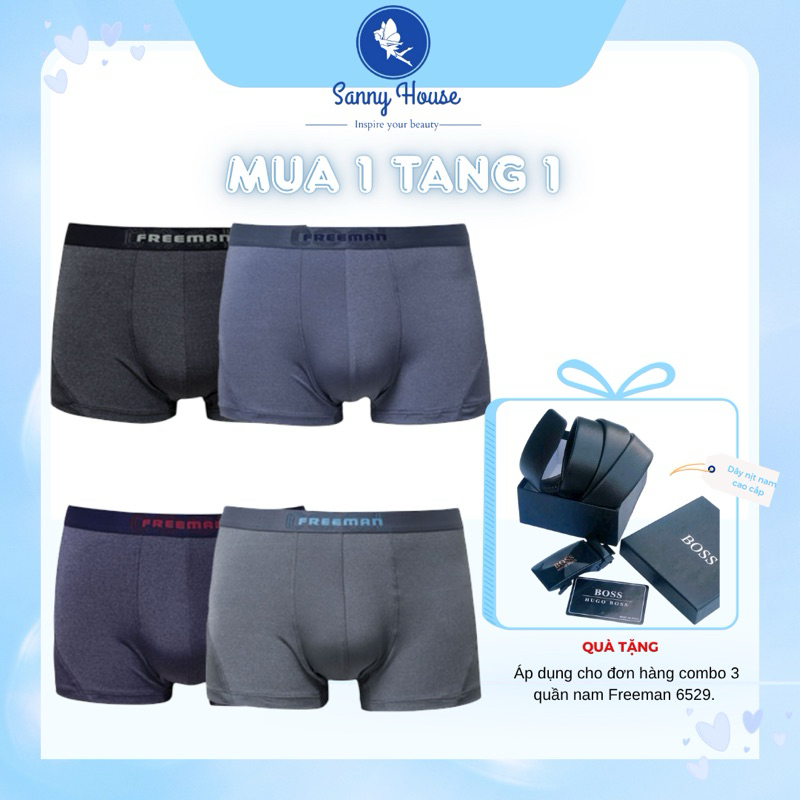 Combo 3 Quần Nam Freeman 6529 Boxer Cao Cấp Tặng Dây Nịt Nam