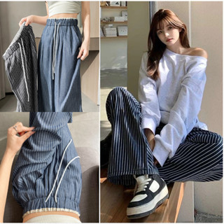 Quần Suông Nữ Lưng Cao Cạp Chun Chất Jean Giấy Quần Ống Rộng Nữ Vải Mềm Cạp Cao Hot Trend Kẻ Sọc MP348