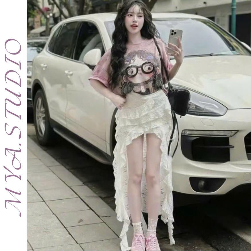 Chân váy ren xòe tầng trendy phối tua rua cá tính gợi cảm. Váy ren tầng nữ dáng dài sexy đi chơi đi biển Siu Hot H17