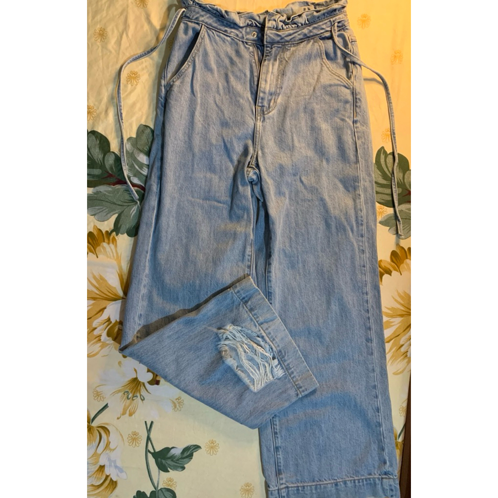 SIZE S 🇺🇸 Quần Jeans 2hand Mỹ Ống Rộng Cạp Giả Chun Phối Dây – Brand MATERIAL GIRL của MADONNA