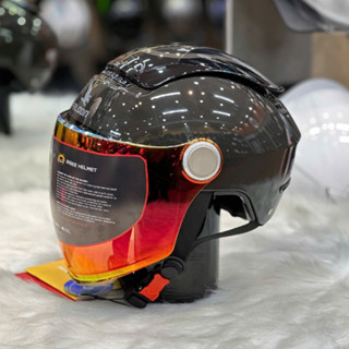 [POC] Nón Bảo Hiểm Xe Máy Falcon Bee Màu Xám Đen Bóng Kính Dài - Tích Hợp 2 kính - Tặng kèm bộ lót Chính Hãng