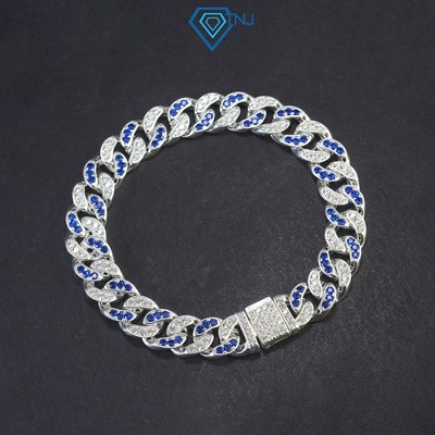 Lắc tay nam cuban đính đá 2 mặt xanh trắng cá tính LTA0193 - Trang Sức TNJ