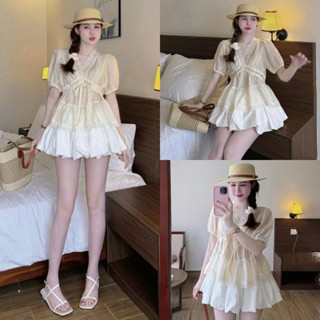 S938 (TÁO ĐỎ BIGSIZE 55-90KG) SET 2 MÓN BIGSIZE ÁO MÀU KEM CỔ V TAY PHỒNG + CHÂN VÁY BỒNG