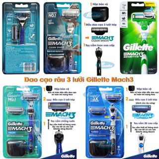 Dao cạo râu 3 lưỡi Gillette Mach3/ Sensitive/ Turbo 3D (cạo sạch râu nhanh chóng)