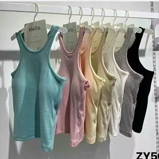 (Aheun studio) Áo ba lỗ CỔ CAO có mút ngực (BAO GIẶC MÁY) co giãn mặc nhà, tập gym, yoga –Nhiều màu pastel