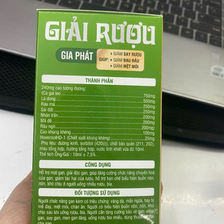 Giải Rượu Gia Phát - Giúp Ngăn Hấp Thu Rượu Vào Cơ Thể, Hỗ Trợ Giảm Say Rượu, Hộp 20 gói