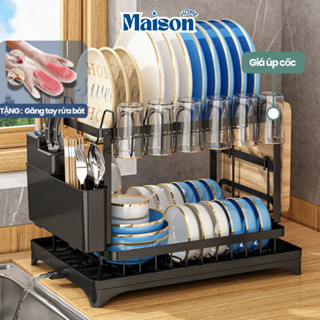    MỚI   Kệ để chén bát 2 tầng thiết kế mới chất liệu thép carbon có khay úp cốc tiện lợi kèm đế thoát nước 