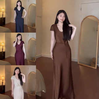 Đầm lụa maxi có tay cột eo 2 Lớp có dây kéo dài 130cm DAISY DRESS