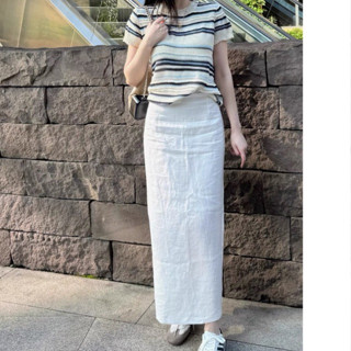 Elsa Shirt- | BEELY| Chân váy Linen midi dáng bút chì 2 lớp