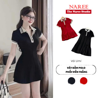 Đầm Polo Nữ Form Ôm Body Dáng Xoè NAREE, Váy Polo Tay Ngắn Phối Viền Trắng Umi Đi Làm Đi Chơi 387Q