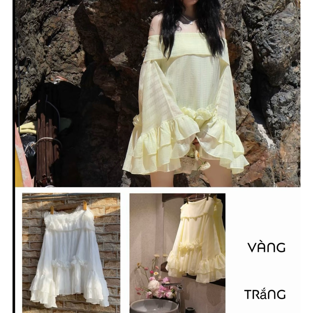 525 - Đầm Trễ Vai Tay Bồng Amiee Dress