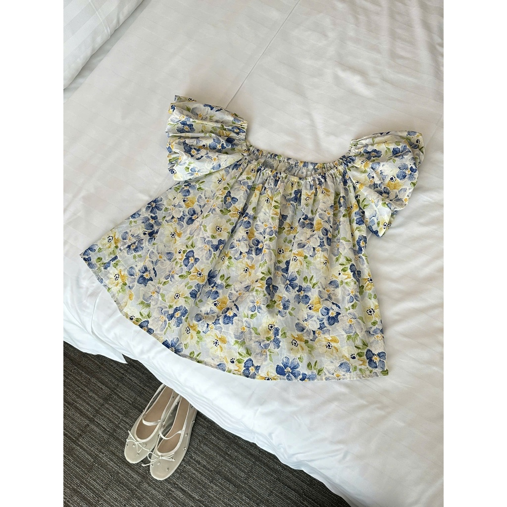 (ẢNH OLDSCHOOL) Áo trễ vai nữ hoạ tiết hoa chất thô in dáng ngắn BABY FLOWERS | BigBuy360 - bigbuy360.vn