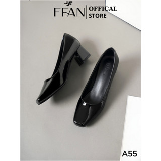 Giày cao gót mũi vuông nữ đế vuông [da bóng mềm mại] A55 FFAN STORE công sở bít mũi 3 5 7 phân màu đen big size