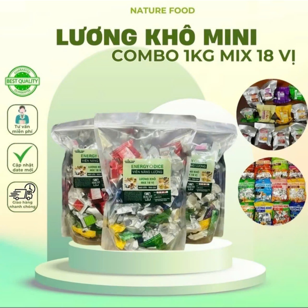1Kg lương khô mini mix 18 vị hạt dinh dưỡng, ngũ cốc và trái cây thơm ngon