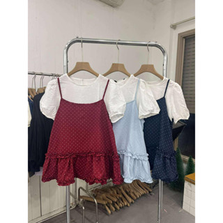 Set áo thô kèm áo hai dây babydoll chấm bi A6250 Nana21 Nanastore21 Nữ Woman