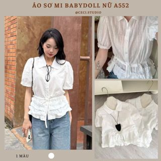 Áo Sơ Mi Babydoll Nữ Tay Ngắn Chất Thô Boil Viền Bèo Xinh Xắn, Sơ Mi Kiểu Nữ Dáng Hàn Quốc - Ceci.studio - A552