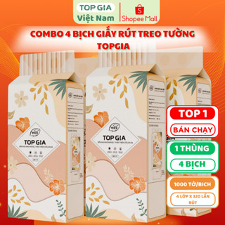 Thùng 4 Bịch Khăn giấy rút treo tường TopGia Tiểu Hạ, giấy vệ sinh 1000 tờ 4 lớp dày, mềm mịn