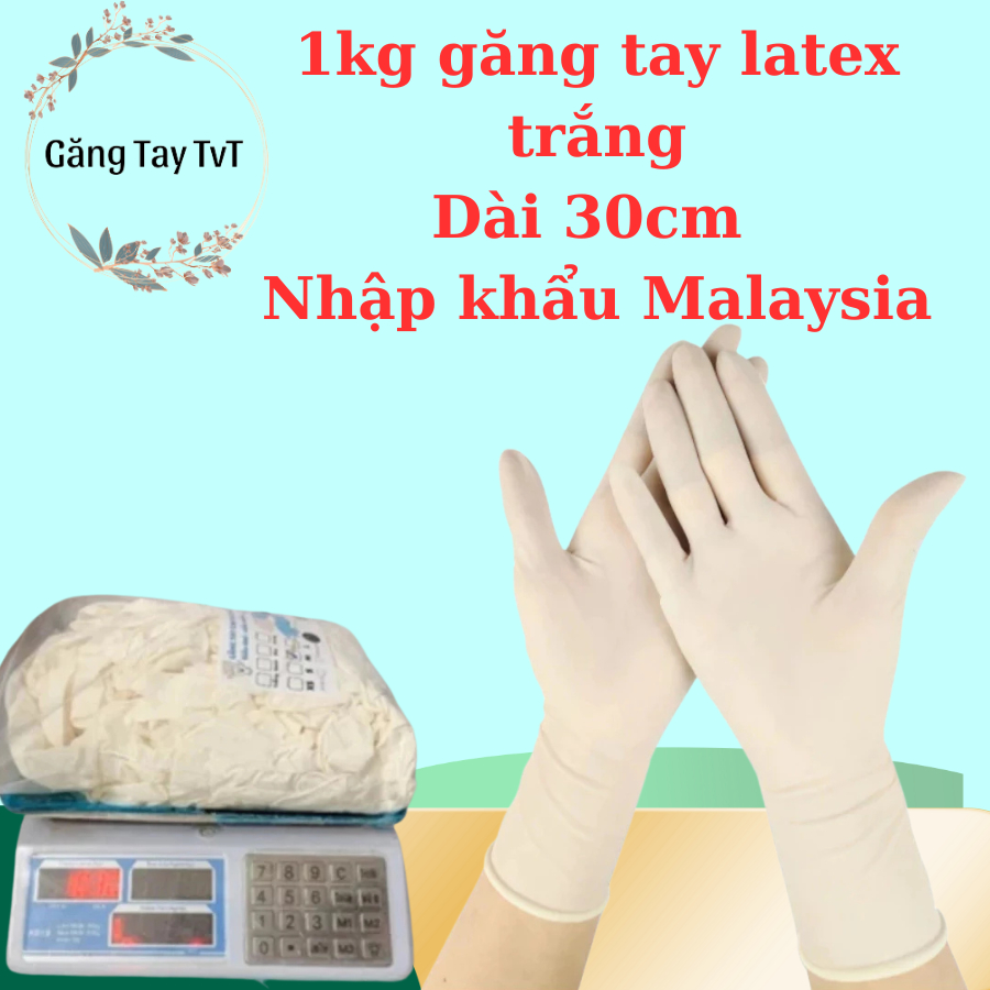 1 kg găng tay,bao tay cao su latex dài 30cm không bột có bột nhập khẩu malaysia. vệ sinh ,spa,lao động,làm vườn