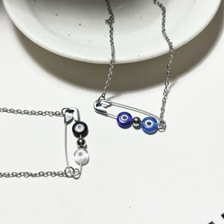 Dây chuyền vòng cổ Safety Pin mix 2 hạt Evileye