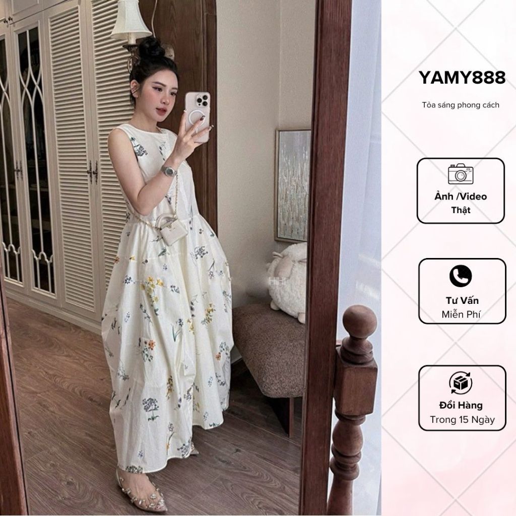 Váy Maxi Hoa Nhí Dáng Dài Xòe Sát Nách Dạo Biển Xinh Sang Chảnh  V6364 - Yamy888