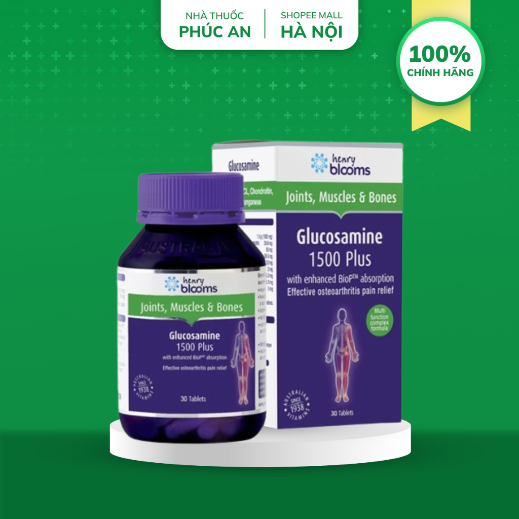 Viên uống hỗ trợ xương khớp Glucosamine 1500 Plus Henry Blooms 30 - 90 viên