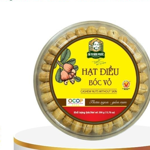 Hạt điều rang muối - Hạt điều bóc vỏ Bà Tư Bình Phước hộp tròn xếp hoa 515G ( NW 390 g )