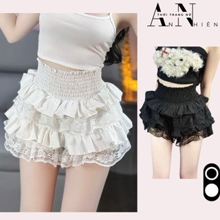 Chân váy dáng ngắn viền ren phối lưng chun bản to phong cách sexy, Chân váy nữ cạp cao thiết kế xòe bồng An Nhiên Shop