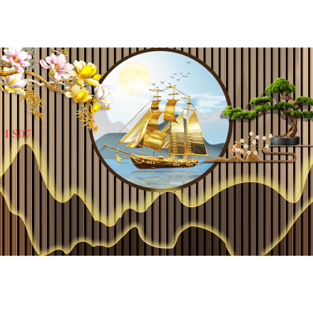 Tranh 3D lam sóng phong cách hiện đại dán tường treo tường phòng khách decor treo tường