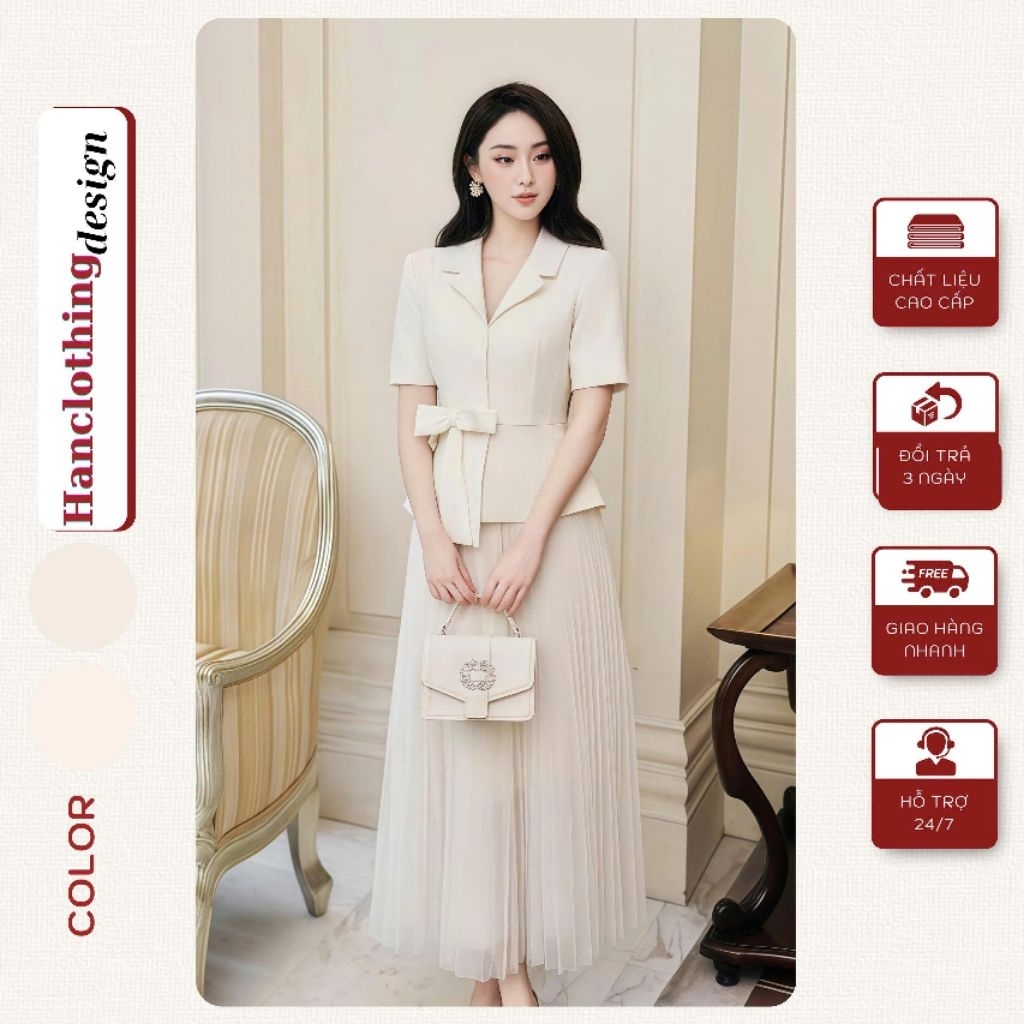 Sét Vest Nữ Tay Ngắn Phối Nơ- Vest Nữ Cao Cấp- Sét Vest Nữ Hàn Quốc - Sét Vest Nữ Phối Chân Váy - Bộ