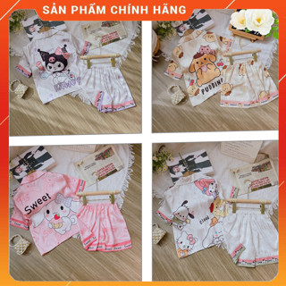 [12-48 kg] Bộ đồ ngủ tay cộc lụa latin cao cấp cho bé in hình baby three labubu cinamoroll kurromi cho bé gái -AN AN KID