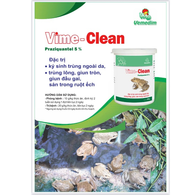 VEMEDIM Vime clean (ếch) - Xử lý KST ngoài da, trùng lông, sá.ntrên ếch, hộp 210gr