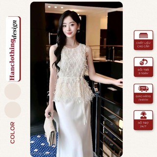 Set đầm ren dự tiệc nữ sát nách phối váy lụa đuôi cá – Thiết kế tiểu thư sang trọng HANClothing