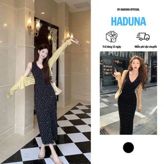  Set Áo Cardigan Mỏng Phối Kèm Váy Hai Dây Cổ V Dáng Dài Họa Tiết Hoa Nhí Thời Trang Sành Điệu Cho Nữ HADUNA 