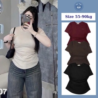  Áo Thun Nữ Thêu Chữ BAD Cổ Tròn Tay Ngắn Rút Eo Chất Borip Co Giãn Mềm Mịn Mát Bigsize 55đến90kg A9007 