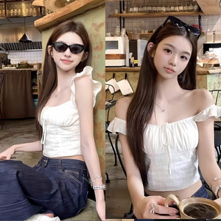  Áo Trễ Vai Tay Cánh Tiên Áo Croptop Trắng Tay Bồng Tiểu Thư Đơn Giản Dề Mặc Đi Chơi Đi Biển Dạo Phố Mùa Hè 