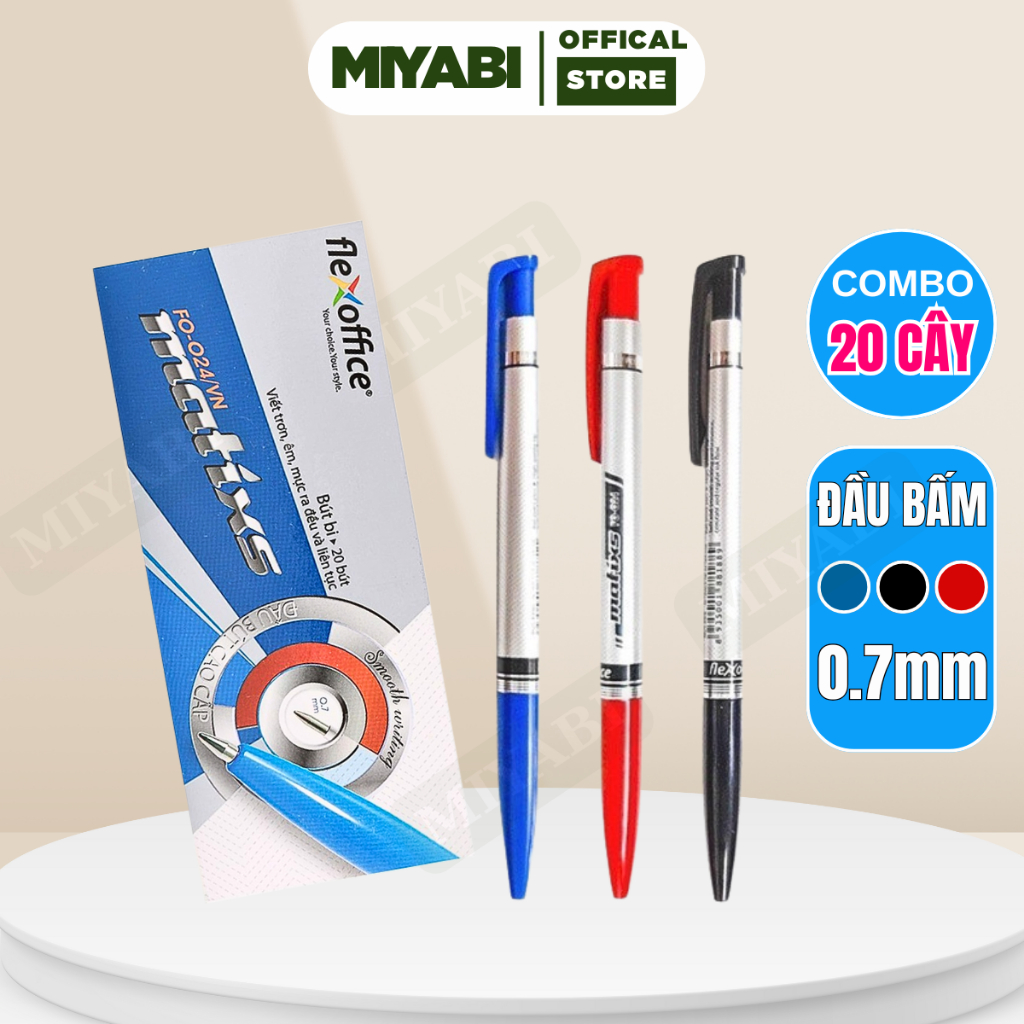 Combo 20 Bút Bi Thiên Long 0.7mm Xanh,Đen,Đỏ bút bi bấm văn phòng, học sinh , sinh viên - MIYABI STORE