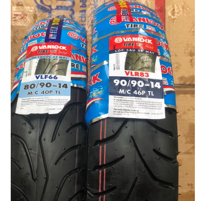 Lốp xe máy trước sau Airbalde, Vision, Click, Vario -  Vỏ lốp không săm Vanlock 80/90-14, 90/90-14