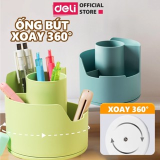 Ống Bút Xoay 360 Độ Deli – Hộp Đựng Bút Để Bàn Đa Năng Chia Ngăn Cao Thấp Giúp Phân Loại Rõ Ràng Kèm Giá Đỡ Điện Thoại