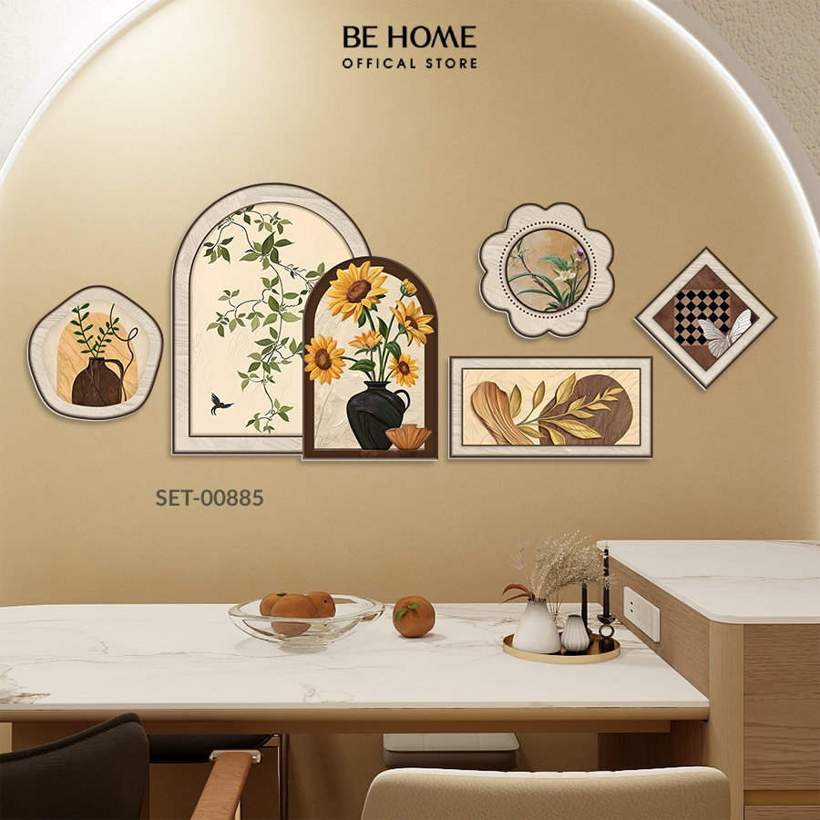 Set 6 Tranh Dán Tường Hoa Lá Trendy, Trang Trí Phòng Ngủ, Phòng Khach , Spa, Livestream - Behome Dec