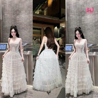 Set váy nữ, áo 2 dây ren có mút phối chân váy lưới 2 lớp dáng dài xòe, sang trọng sành điệu thích hợp cho nàng đi tiệc