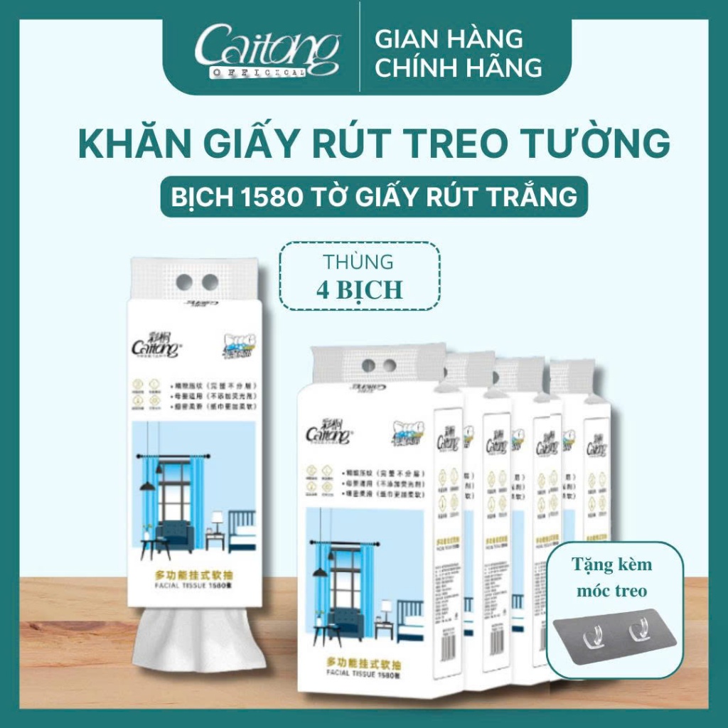 Giấy Rút Đa Năng Treo Tường Caitong 1580 Lớp COMBO 4 BỊCH TẶNG 1 MÓC TREO Chuẩn Hàng Nội Địa