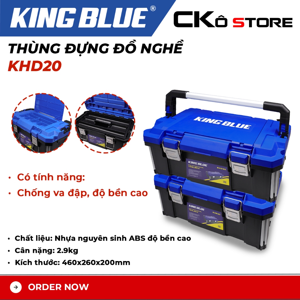 Thùng đựng đồ nghề KingBlue KHD20 Nhựa ABS Chống nước, Chống va đập, Không gian rộng