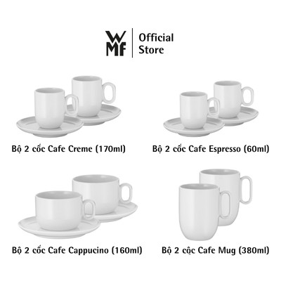 Bộ 2 Cốc Cà Phê WMF Barista Gốm Cao Cấp Nhập Khẩu Đức, Dung Tích 60ml, 160ml, 170ml, 380ml