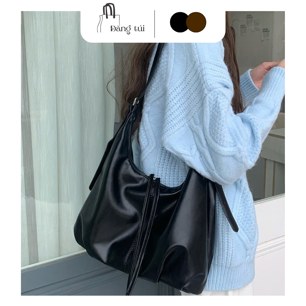 Túi đeo vai nữ hobo, túi da mềm phong cách basic tối giản thiết kế dây kéo buộc thả form rộng sang trọng Đăng Túi DK098