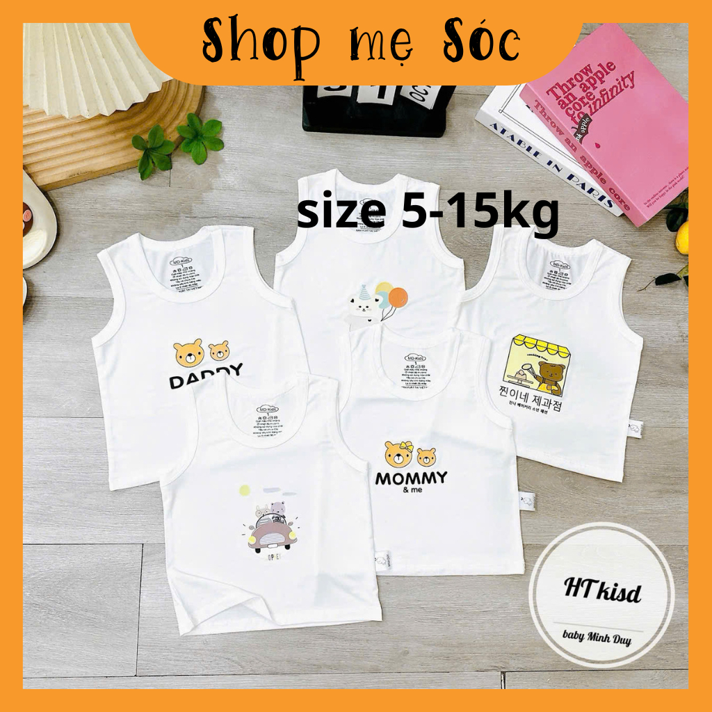 Áo BA LỖ sát nách NỀN TRẮNG KEM họa tiết đáng yêu cho bé 4-14kg mesocshop