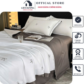 Bộ chăn ga gối lụa thái 4 món chất liệu thoáng mát mềm mại , Ga giường vỏ gối lụa thái tencel cao cấp mẫu mới 2025